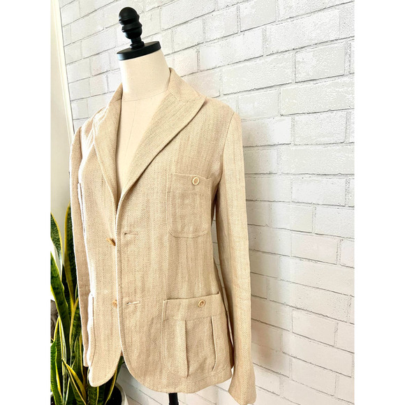 Vintage Ralph Lauren 100% LINEN Made in Italy Safari Blazer Jacket Tan 10 M - Picture 4 of 6